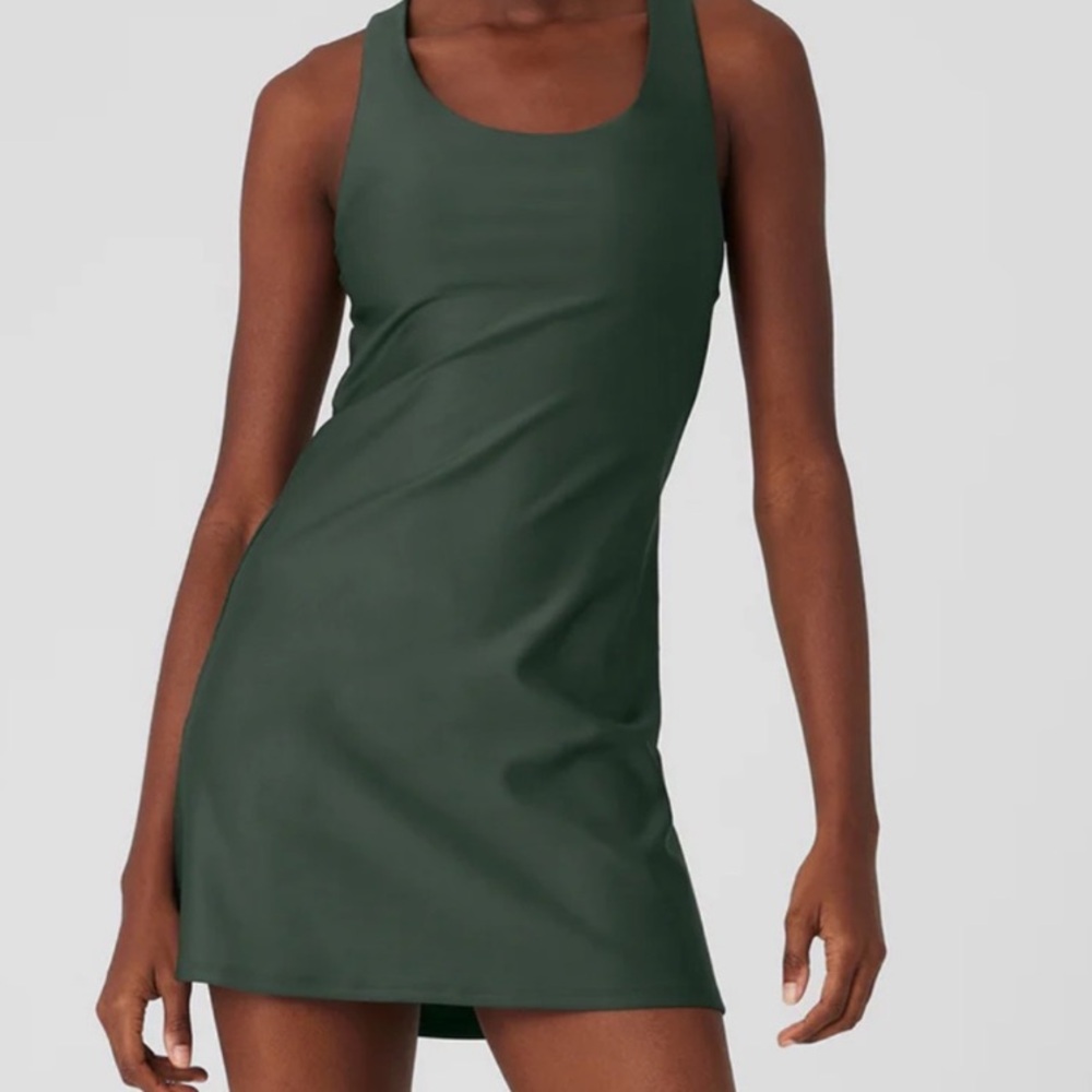 Alo Yoga Airlift Fly Dress Cut Out Back Tennis Country Club Dark Cactus Green